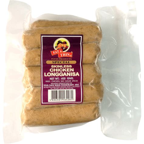 fat and thin longganisa|Fat and Thin Skinless Chicken Longanisa 400G .